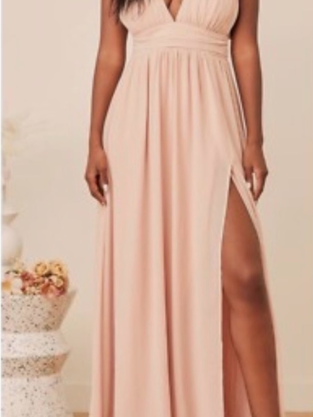 INTERMIX Blush Pink V-Neck Maxi Dress with slits